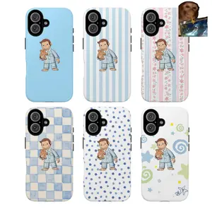 for iPhone 17.Cute Cartoon Monkey Phone Case – Curious George Blue Design - Anti-Drop, Waterproof, Shockproof, Tough Case – Finish, Scratch-Resistant Full Protection many background Compatible with iPhone 17 Air