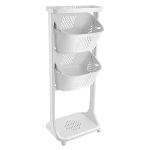 3 Tier Rolling Laundry Basket Storage Cart with Wheels PP Material for Bathroom Bedroom Living Room