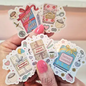 5 Book Collage Book Tropes Reading Book Lover - Waterproof Glitter or Glossy Stickers 2.75" Size Customizable for Kindle Book or Tablet Durable Stylish Design