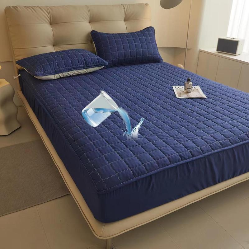 Solid Color Waterproof Plaid Textured Fitted Sheet, Soft Simple Bedding Quilted Mattress Cover for Bedroom, Pillow Case without Filler, Summer Bedroom Decor, Protective Sheets