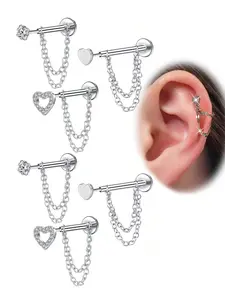 Elegant Heart-Shaped Earrings Set with Rhinestones & Chains, stud earrings jewelry, Fashion Jewelry for Women, All-Season Casual Accessories