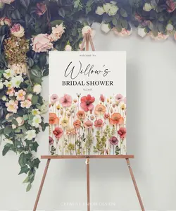 Editable Wildflower Welcome Sign Template, Printable Bridal Shower Welcome Sign, Shower Decor, Flower Stems, Colorful Flowers, Bridal Brunch