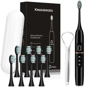Electric toothbrush, Rechargeable electronic toothbrushes, 4 modes, Ipx8 waterproof, 8 brush heads and tongue scraper, USB charging, smart timer, portable travel case, ultrasonic 42000 VPM motor, 60 days of use on a single charge