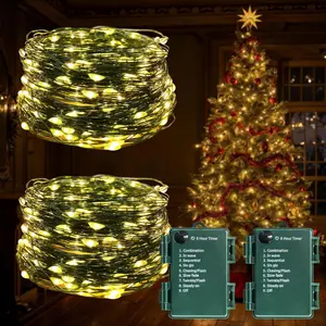 100LED Micro LED Lights 8 Modes with Twinkle String Light for Indoor Outdoor Christmas Tree Wreath Party Decoration Warm White 2Pack