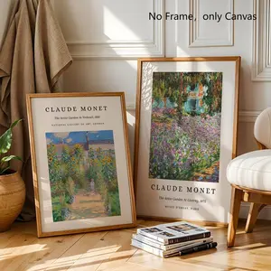 Claude Monet Impressionist Art Painting Canvas Unframed Decoration, 2 Counts/set Vintage Exhibition Poster Art Print, Wall Art Decor for Home Living Room Bedroom, Ornaments