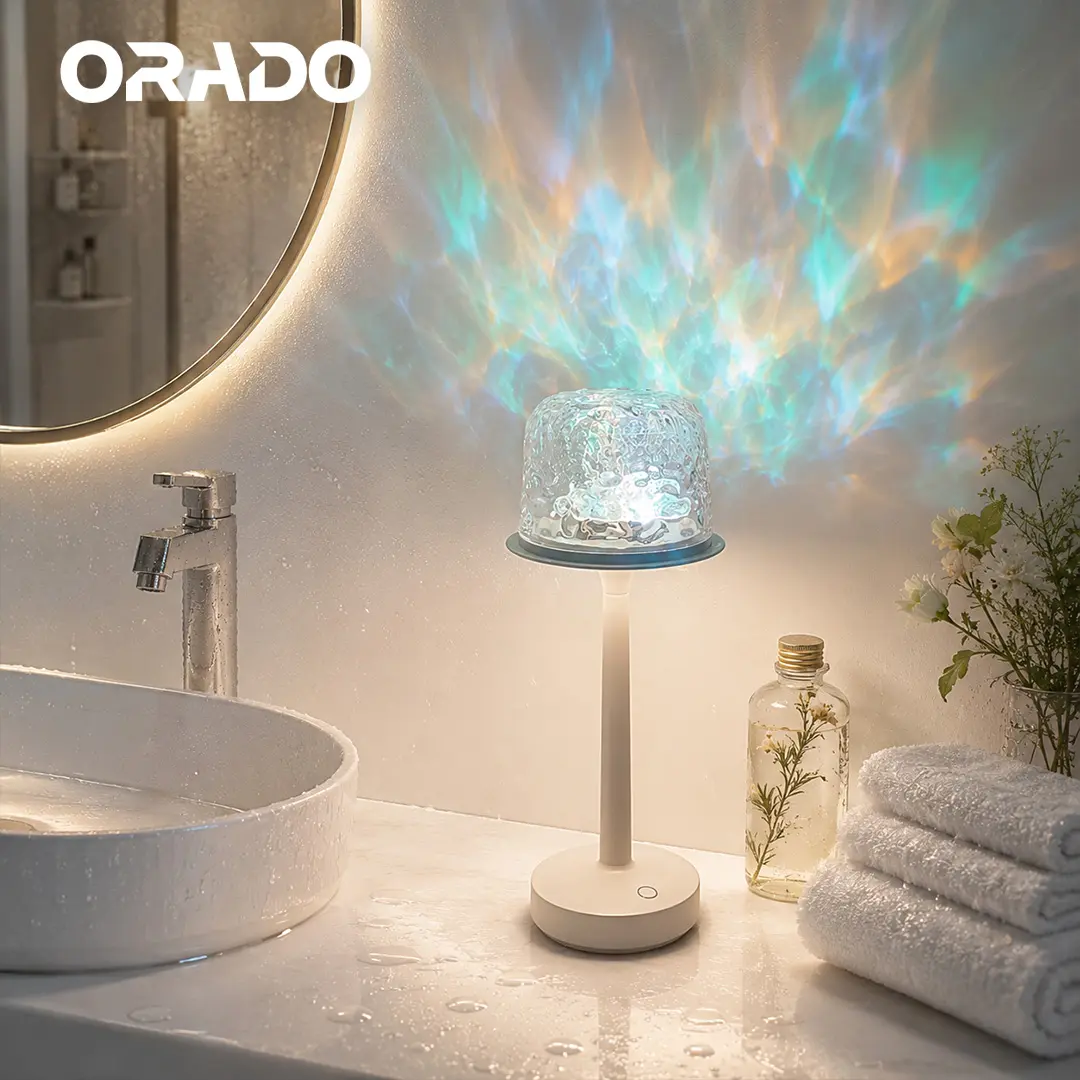 ORADO Aurora Ocean Wave Water Ripple Table Lamp - IP64 Waterproof, 16-Color Mood Lighting with Controller, Romance-Focused Book Light for Home Decor Gift, Bedroom Relaxation