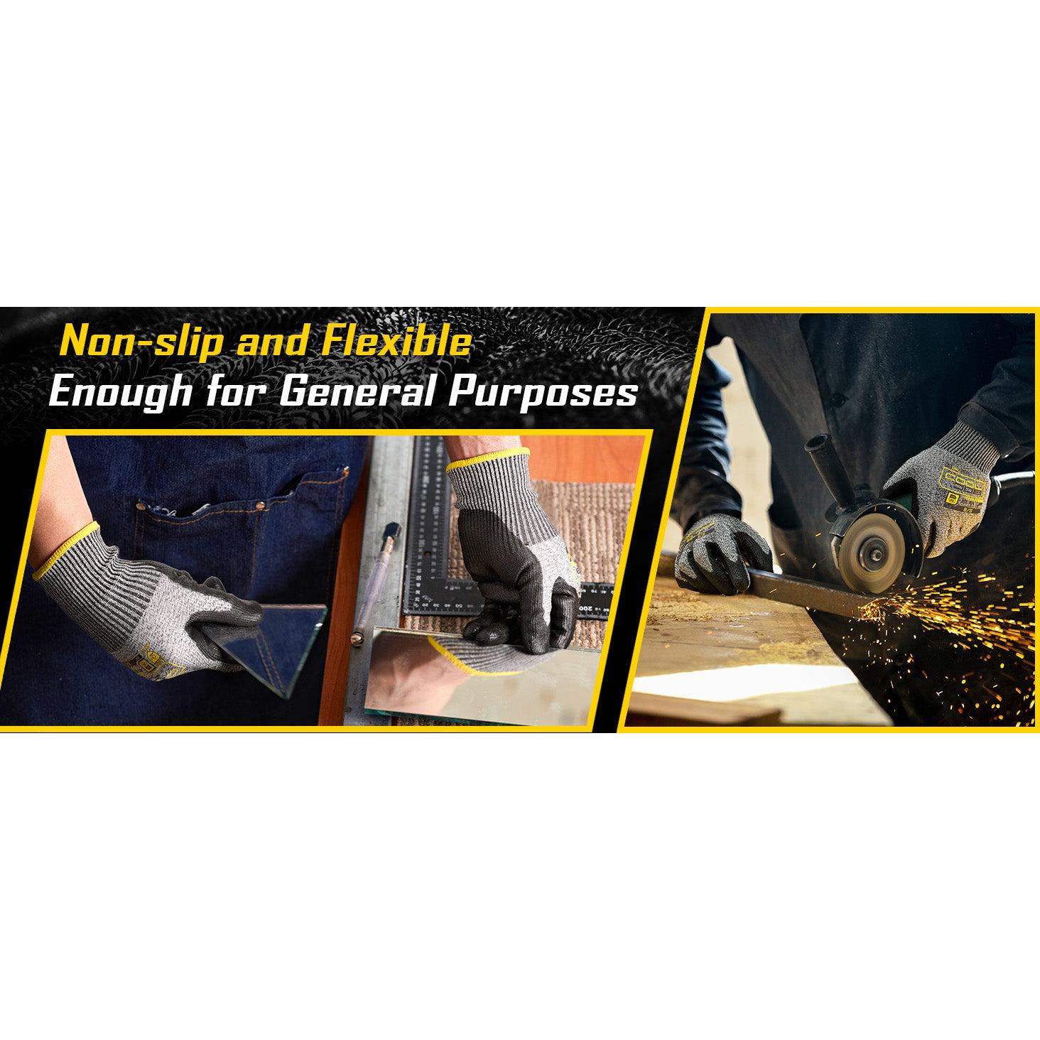 COOLJOB 12/120 Pairs A6 Cut Resistant Safety Work Gloves with Grip, Breathable Lightweight Polyurethane Coated Gloves