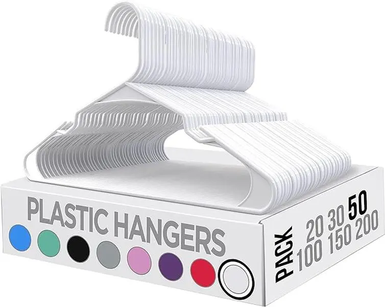 Clothes Hangers 50 Pack - Plastic Hangers Space Saving - Durable Coat Hanger with Shoulder Grooves