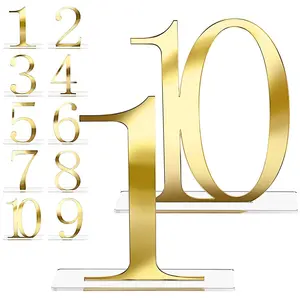 Adiison 10 Pcs Wedding Table Numbers 1-10 Signs Acrylic Mirror Table Numbers with Protective Film for Wedding Reception Party Birthday Anniversary Event Decorations Gold 4" x 6" Inch 2D Flat,Not for Food Contact