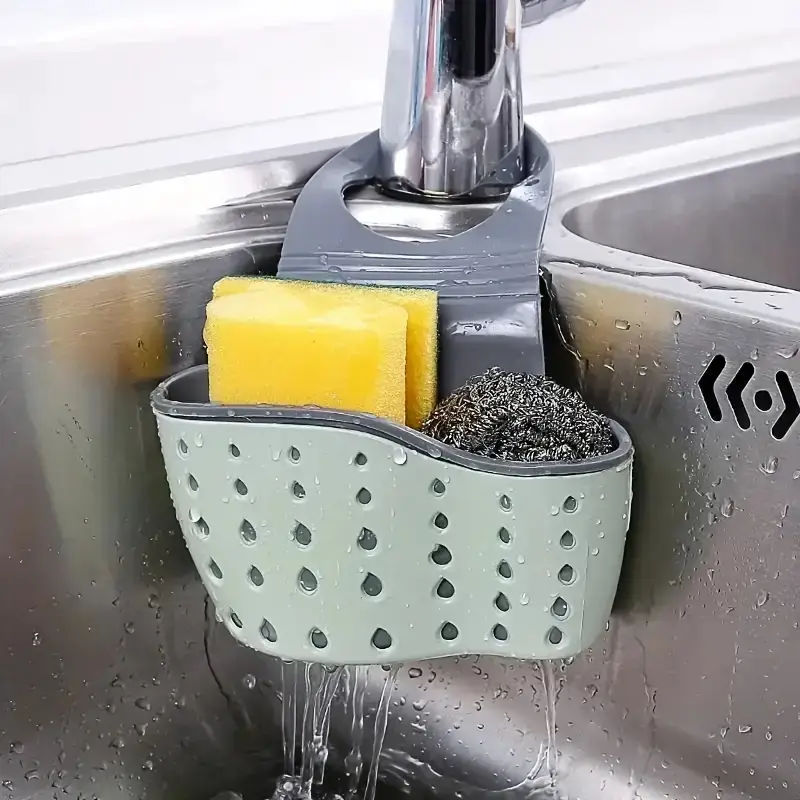 Sink Sponge Holder, Sink Organizer Storage Box, Hangable Multifunctional Drain Adjustable Shoulder Strap, Kitchen Sink Sponge Holder And Kitchen Bathr