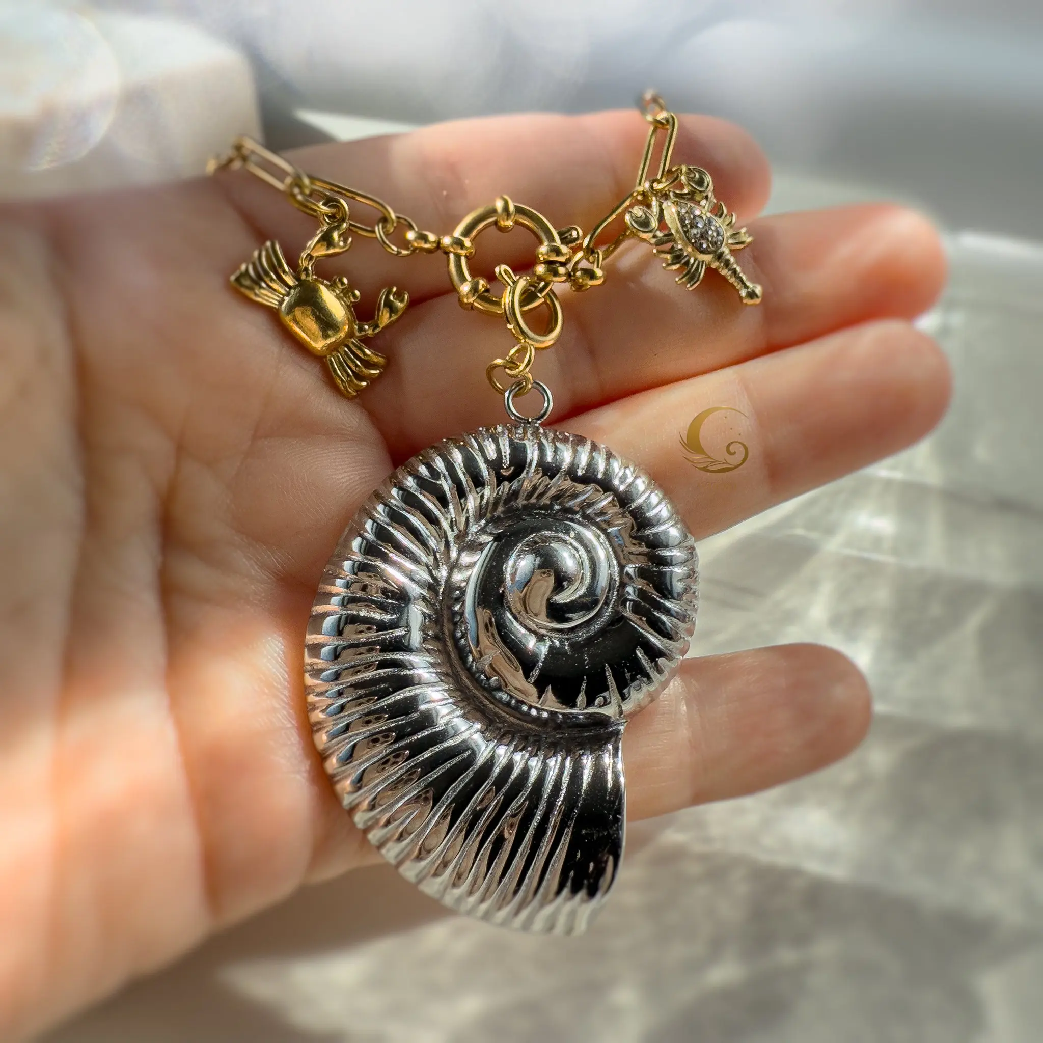 NERIDA – Silver Shell & Golden Sea Creatures Necklace