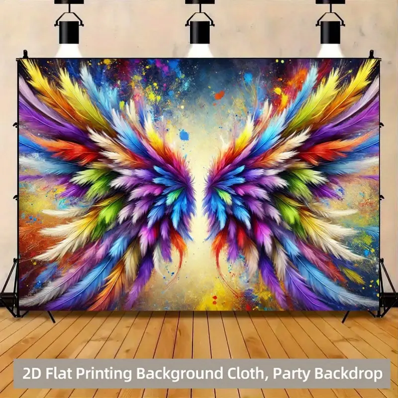 Vibrant Feather Wings Polyester Tapestry - 60In*50In/60×40in Outdoor Safe Home Decor Banner, Memorial Day/Ceremony Photo Studio Backdrop, Artistic Wall Hanging Prop