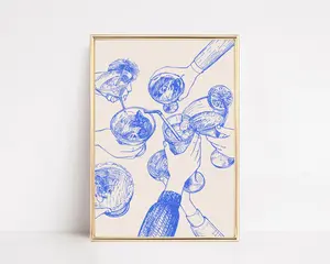Blue Cheers Poster, Trendy Cocktail Wall Art, Blue Bar Cart Decor Poster, Poster Prints No Framed, Gifts For Girl, Bedroom Decor, Vintage Poster Art, Gifts For Valentine's Day