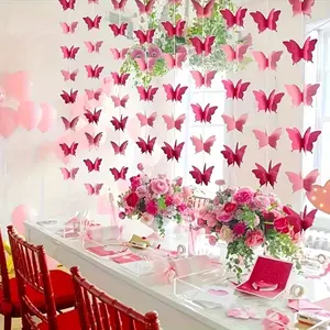 9 Strands (220 cm / 86.61 inches) Butterfly Paper Garlands — Ideal for Wedding, Valentine's Day, and Birthday Theme Decorations, as well as Party and Home Decor.