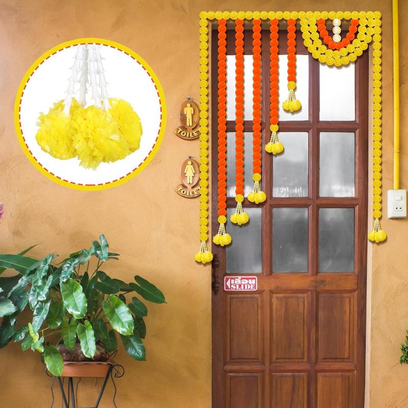 55 Inch Marigold Garland for Diwali Decoration Pooja Decoration Door Toran Set Door Hangings Decor Orange Garland for Diwali Day of The Dead Dia De Los Muertos Mexican Halloween Decor