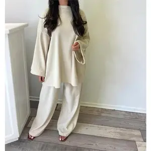 2024 Winter Two Piece Sets Women Clothing Autumn Fashion Casual Solid Round Neck Pullover Loose Pit Knitted Sweater Pants Suits1
