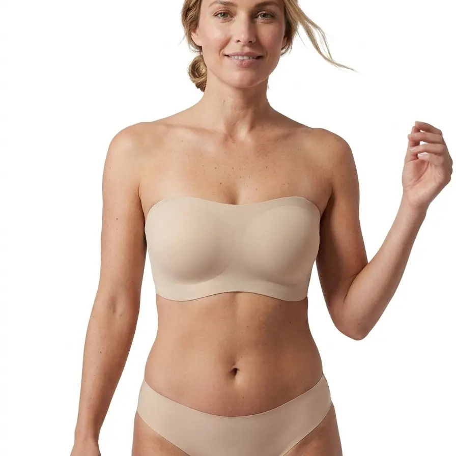 Ausppli  Womens Strapless Bras Push Up Bandeau Bra Non Slip Wireless Supportive PaddedBras Seamless Comfortable Tube Jelly Bra