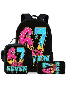 Doughnut Number 67 Printed Backpack 3-Piece Set Includes Lunch Bag and Pen Case