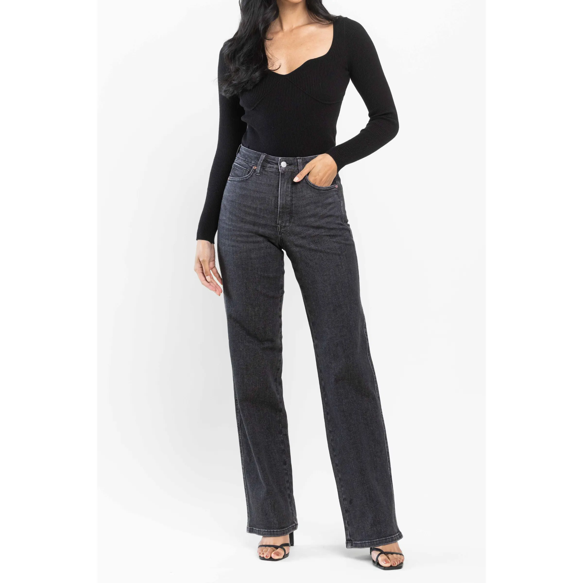 Judy Blue High Waist Tummy Control Washed Black Straight