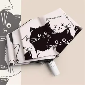 1PC Cute Cartoon Cat Moon Star Printed Transparent Folding Umbrella, Women And Girls Daily Portable Cute Travel Umbrella Gift
