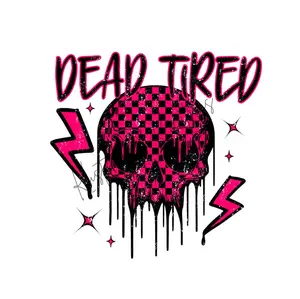 Dead Tired Skull • T-shirt Tee Shirt Comfortable Unisex Top Casual Sublimation Graphic Stylish Cute Skeleton Checkered