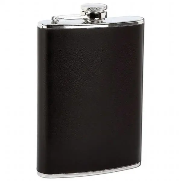 212 MAIN Outdoor Compact Hip Flask, 8oz Stainless Steel with Black Faux-Leather Wrap, Enhanced Performance, Gift Boxed for Camping & Hiking, Camping Water Storage Flask