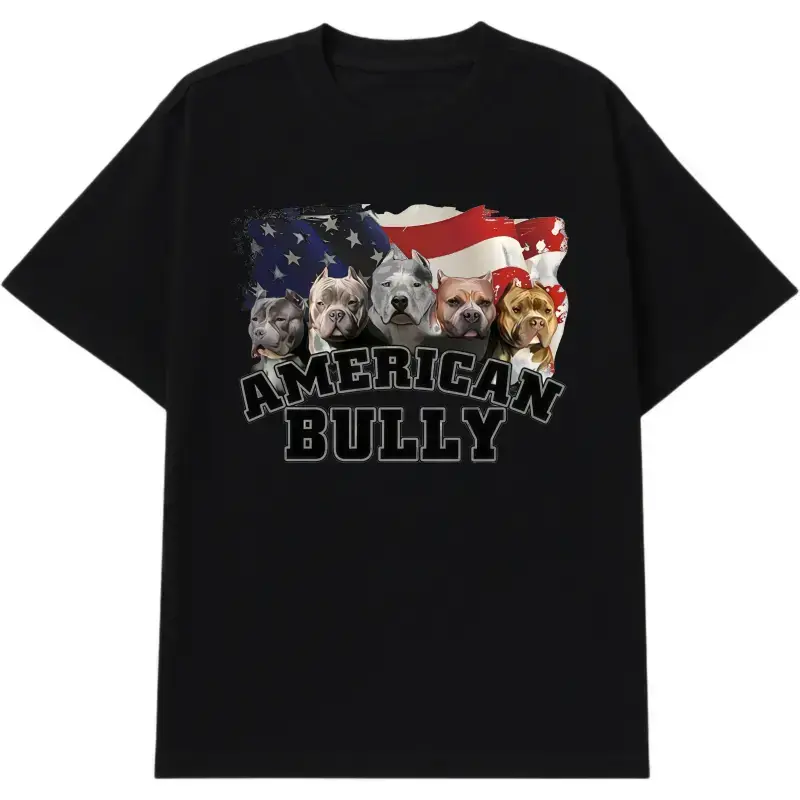 Stylish Plus Size Men's T-Shirt with American Bully Print - Casual, Comfortable Polyester, Machine Washable, Round Neck - Perfect for All Seasons, PLUS SIZE Breathable Clothes yh01