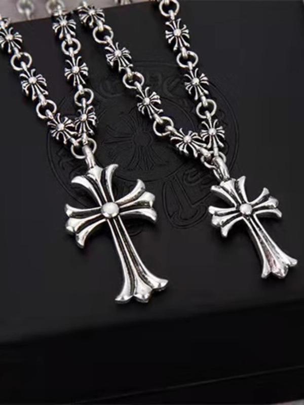 Vintage Silver-Color Fashion Cross Necklace with OT Clasp, Perfect for Parties, Date Nights and Everyday Wear, Ideal Gift for Loved Ones