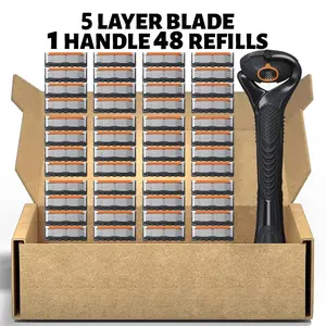 Men's Razor Blade Replacement, 48pcs Razor Blade & 1 Count Handle, Sharp Handheld Razor Blade, Men's Care Product for Daily Use, Razors Set