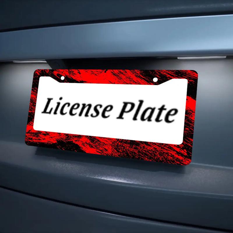 Red And Black Brush Mark License Plate Frame, Wild And Graffiti Style License Plate Frame, Colored License Plate Holder, Car Front And Rear License Plate Covers, Aluminum License Plate Frame with 2-Hole Screws, Size 12x6in