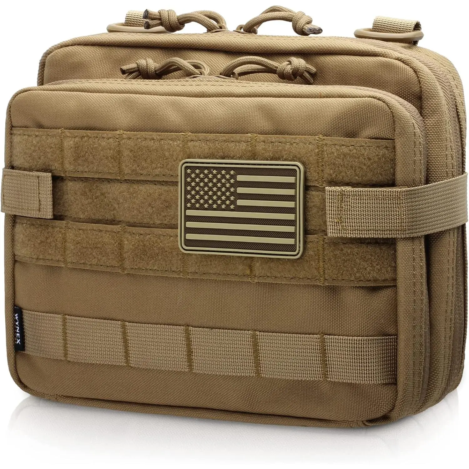 Large Capacity Tactical Backpack Pouch - Double-Layer MOLLE Design, Map Sleeve, Adjustable Strap, EDC EMT Utility Organizer, Flag Patch, Camping Hiking Accessory
