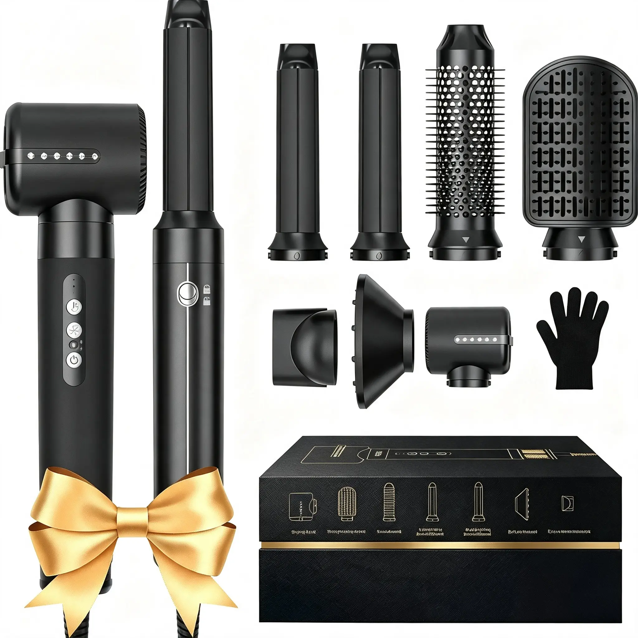 7-in-1 Ionic Concentrator Hair Dryer Set - Rapid Volumizing Blower with Attachments (Comb, High-Speed Diffuser, Hot Air Styler, Concentrator) for Curly Hair, 15s Curl Set, Home Use, Mothers' Birthday Gift (100-120V)