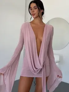 Cowl Neck Mesh Swing Neck Swing Backless Bodycon SEE-THROUGH Dress