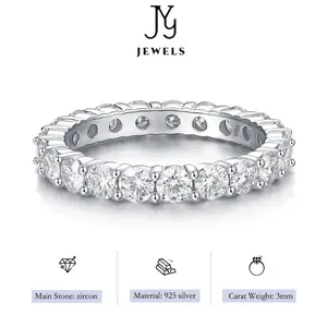 [JYJZZ186]   S925 Silver Single 0.1CT Stackable Ring, Simple Design, Zirconia Set Full Band Ring, Mix and Match Rings, Holiday Gifts.