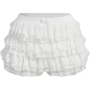 Women's Y2k Ruffle Shorts Lace Lolita Bloomers Elastic Waist Bow Front Shorts Micro Boyshorts