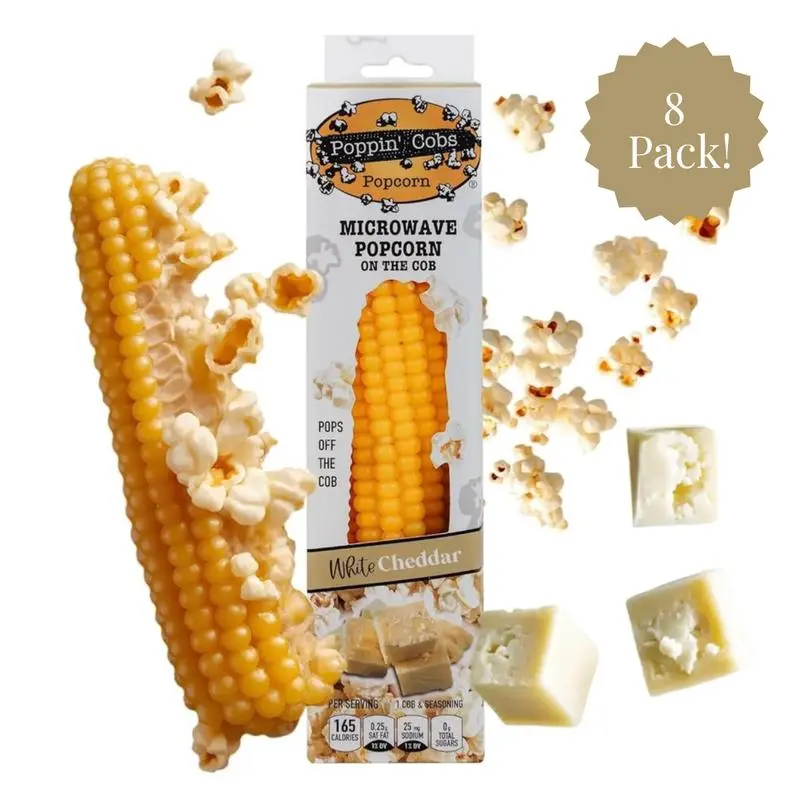 Poppin' Cobs Microwave Popcorn with White Cheddar Seasoning (Pack of 8)