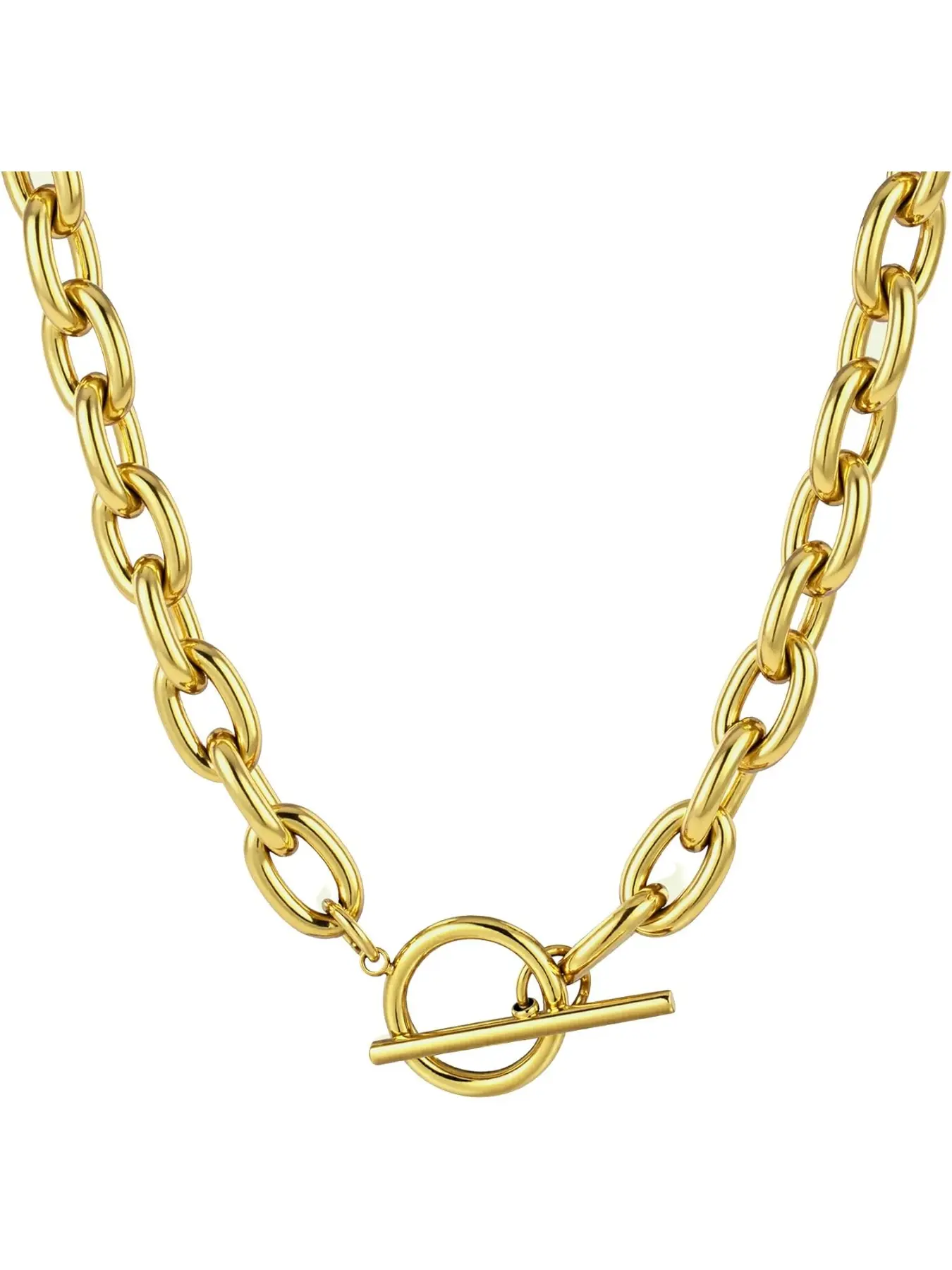 18k Chunky Gold Necklace for Women Sweatproof, Non Tarnish Chunky Cross Necklaces Thick Gold Layering Hammered Bold Necklace Stacks Toggle Necklaces for Women Chunky Chain Necklace
