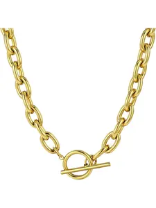 18k Chunky Gold Necklace for Women Sweatproof, Non Tarnish Chunky Cross Necklaces Thick Gold Layering Hammered Bold Necklace Stacks Toggle Necklaces for Women Chunky Chain Necklace