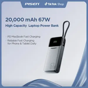PISEN 3C Certified Power Bank - 20000mAh 67W Power Bank with Built in Cable,Travel Battery Pack Portable 3C Charger with LED Display, Portable Charger with Built in Cable for iPhone, Samsung and More