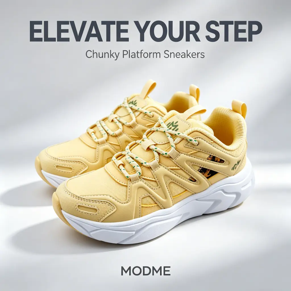 Chunky Platform Sneakers for Women - 5CM Height Boost Retro Running Shoes Butter Yellow | Y2K Streetwear Fashion Sneakers EU 35-44
