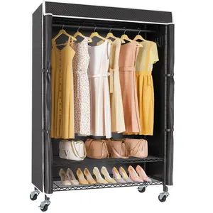VIPEK R3C Rolling Clothes Rack with Cover & Wheels, Heavy Duty Rolling Closet Organizer with Hanging Rod & Adjustable Shelves, Freestanding Wardrobe