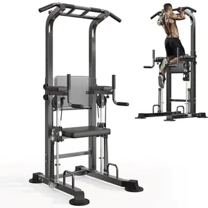 Soges Adjustable Power Tower Pull Up Dip Station for Home Gym, Multi-Function Pull Up Bar Station Free Standing with Assisted Pad, Full Body Strength Training Fitness Workout Equipment