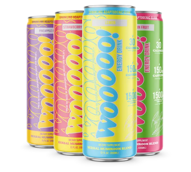 Wooooo Energy 4 Pack - 1500mg Nootropic + Adaptogen Blend, Jitter-Free Energy, Gluten-Free, Vegan, 6g Sugar, 30 Calories