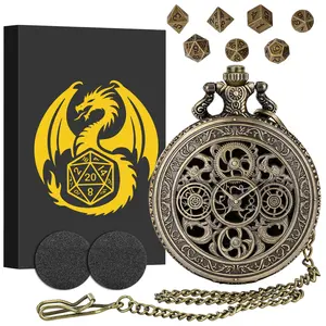 Hollow Out Gear Design Pocket Watch with Chain & Dice, 1 Set Role Playing Game Accessories, DND Beginner Accessories, Analog Watch