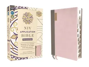 NIV Application Bible, Personal Size, Leathersoft, Pink/Gray, Red Letter, Thumb Indexed, Comfort Print: Bringing the Ancient Message of the Bible into Your World (NIV Application Commentary Resources) by Zondervan [Leatherbound Book]
