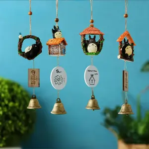 Japanese Retro Totoro Wind Chime Hanging Decoration Creative Wall Bedroom Room Fresh Resin Bell Pendant Decor Wall Hanging Ornament