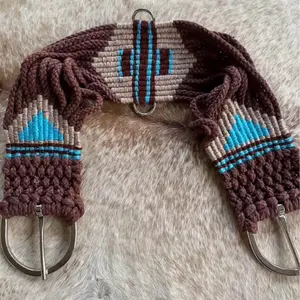 34” Wool Western Girth Cinch Teal and Brown String