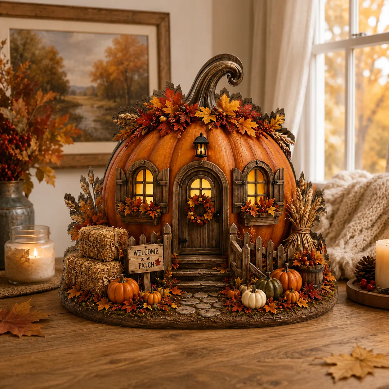 2D Fall Pumpkin Cottage Decor - 1-side Printed, Rustic Harvest Farmhouse Accent, Cozy Home Accent, Vintage Halloween Decor 2026, Fall Decor 2026