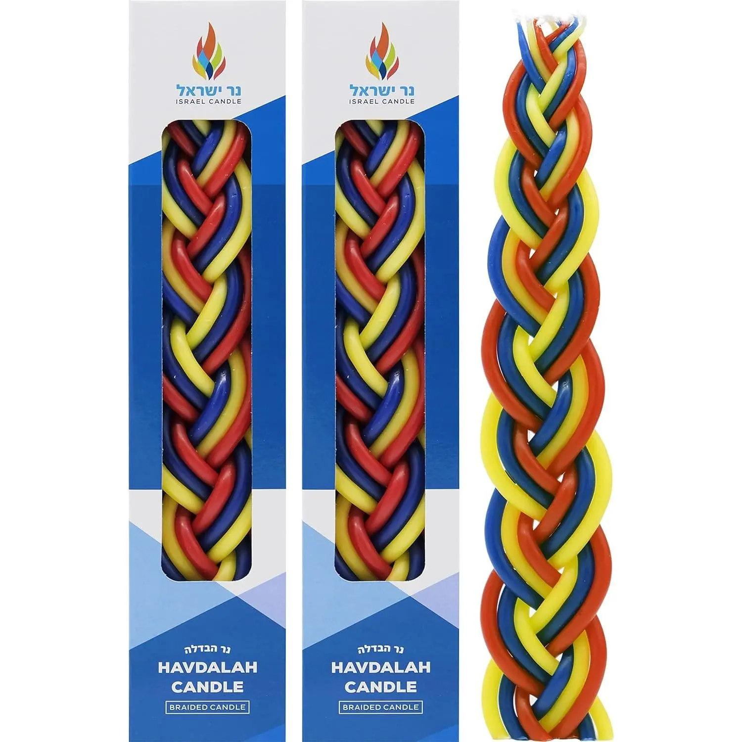 Handcrafted Havdalah Candle, 2-Pack Multicolor Red, White & Blue Paraffin Wax, Shabbat Candle, Shabbat Judaica
