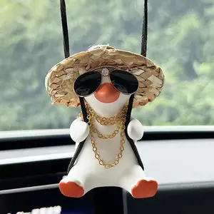 Cute Cartoon Swing Duck Design Car Ornament, 1 Count Rearview Mirror Hanging Decoration, Car Interior Accessories, Car Supplies for Girls